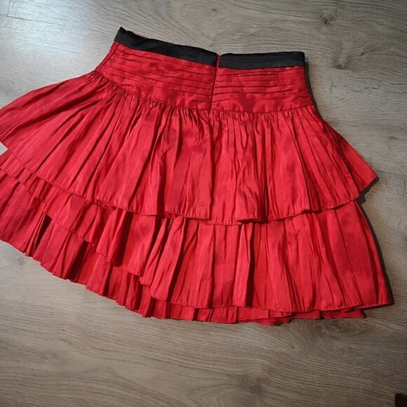 Women's Vintage Upcycled Taffeta RED Pleated Multi-tiered Mini Skirt - Picture 7 of 16